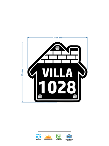 Black Home Shaped Acrylic with PVC Vinyl Print – Elegant Home & Office Signage