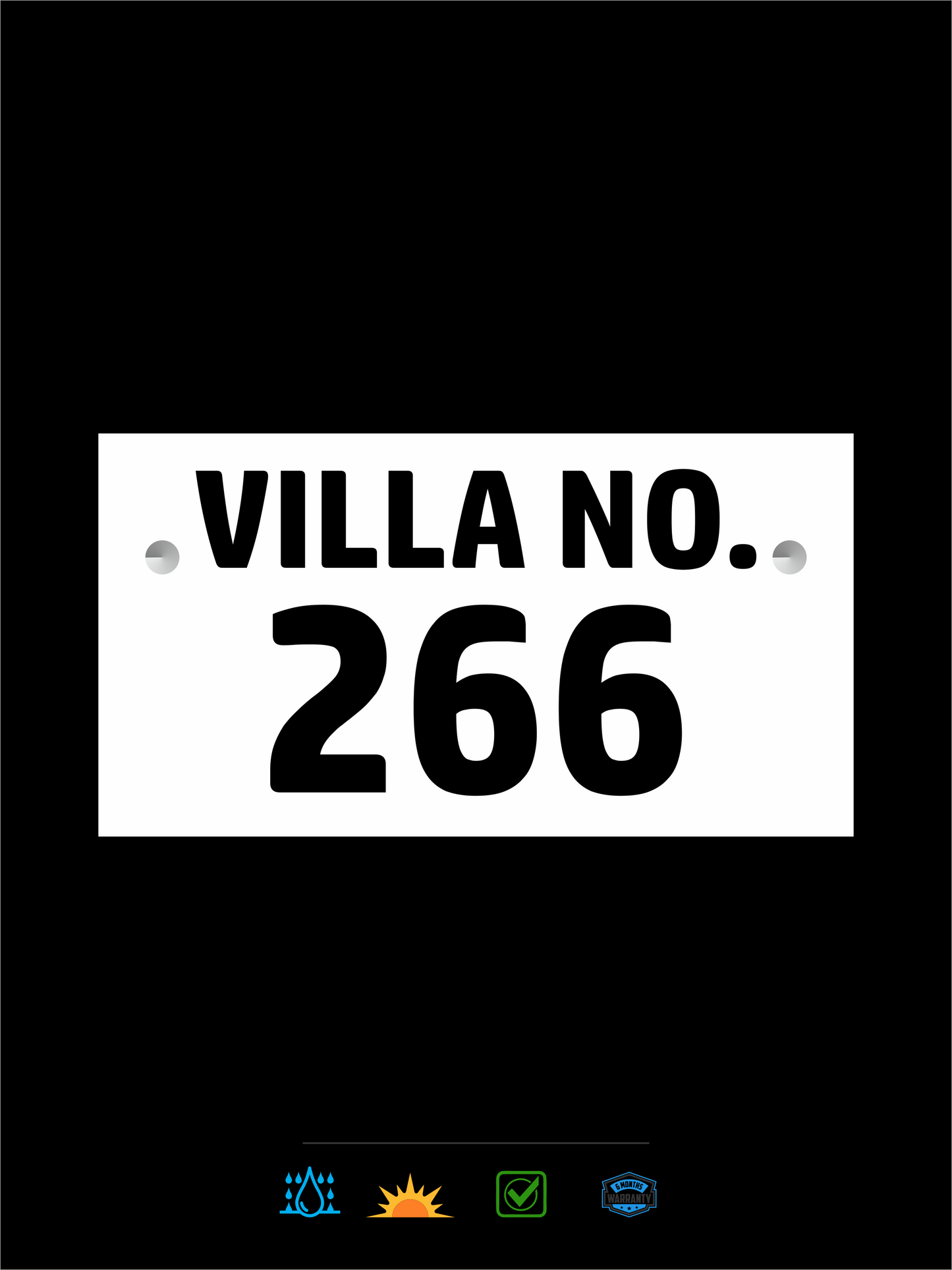 White Acrylic Sign with Bold Black Acrylic Lettering – Ideal for Villas & Offices
