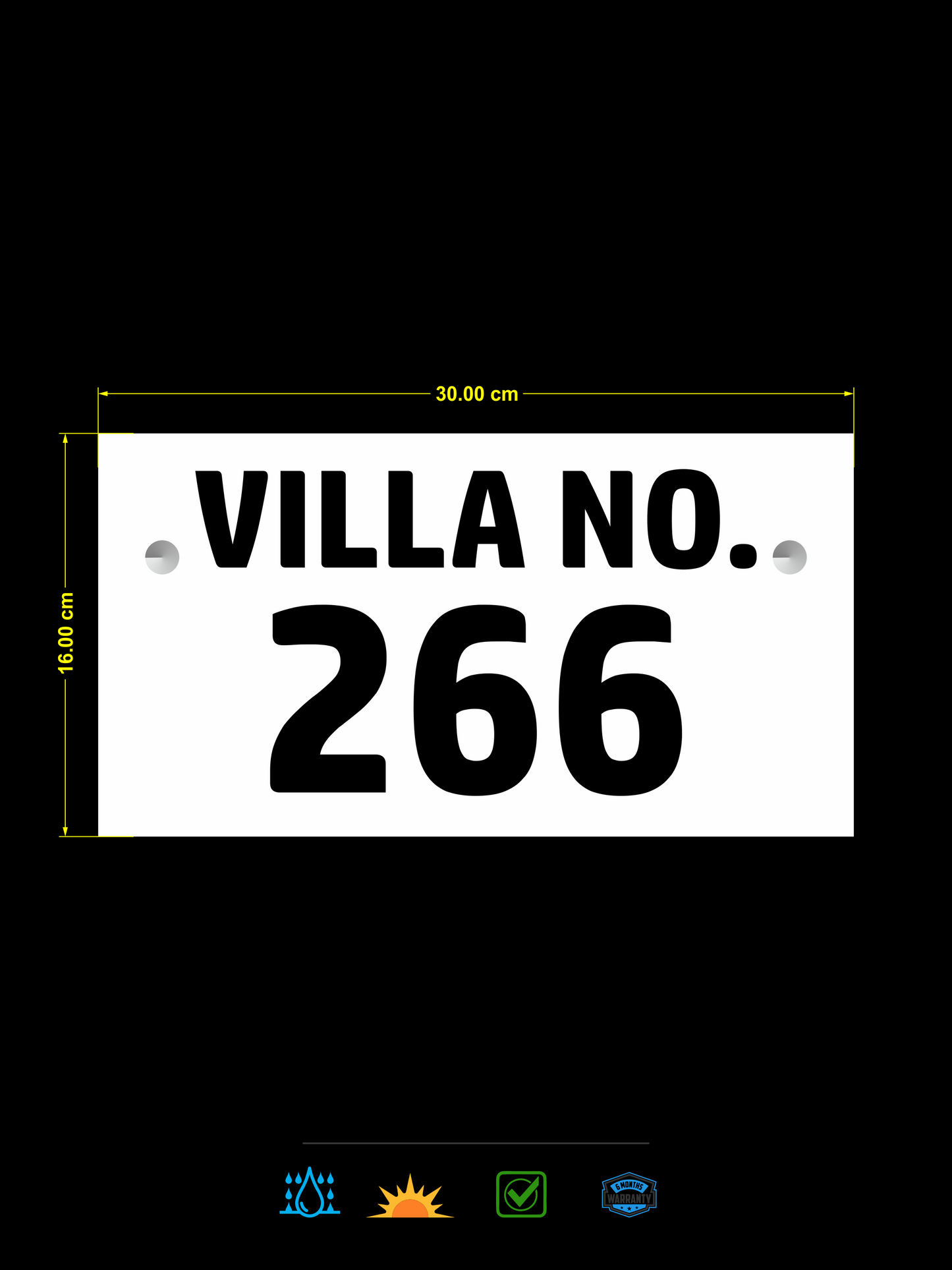 White Acrylic Sign with Bold Black Acrylic Lettering – Ideal for Villas & Offices