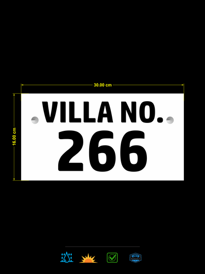 White Acrylic Sign with Bold Black Acrylic Lettering – Ideal for Villas & Offices