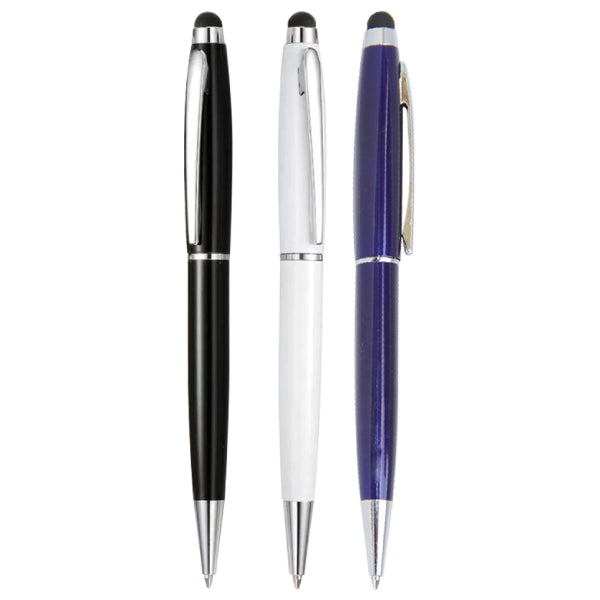 BLUE INK METAL BALL PEN WITH STYLUS WITH CUSTOM NAME ENGRAVING