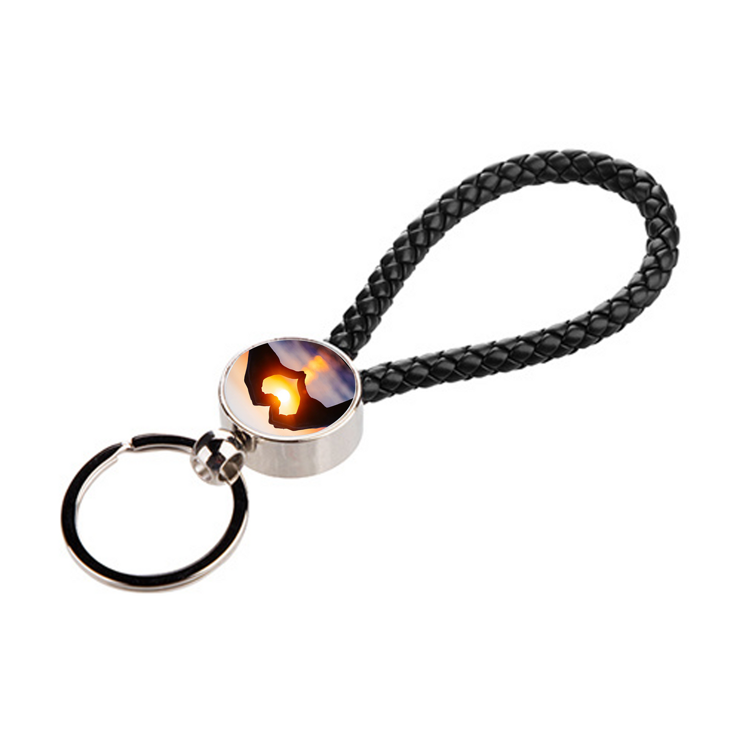 Customizable Round Leather Rope Key Ring – Double-Sided Printing for Logos, Car Numbers, & Images