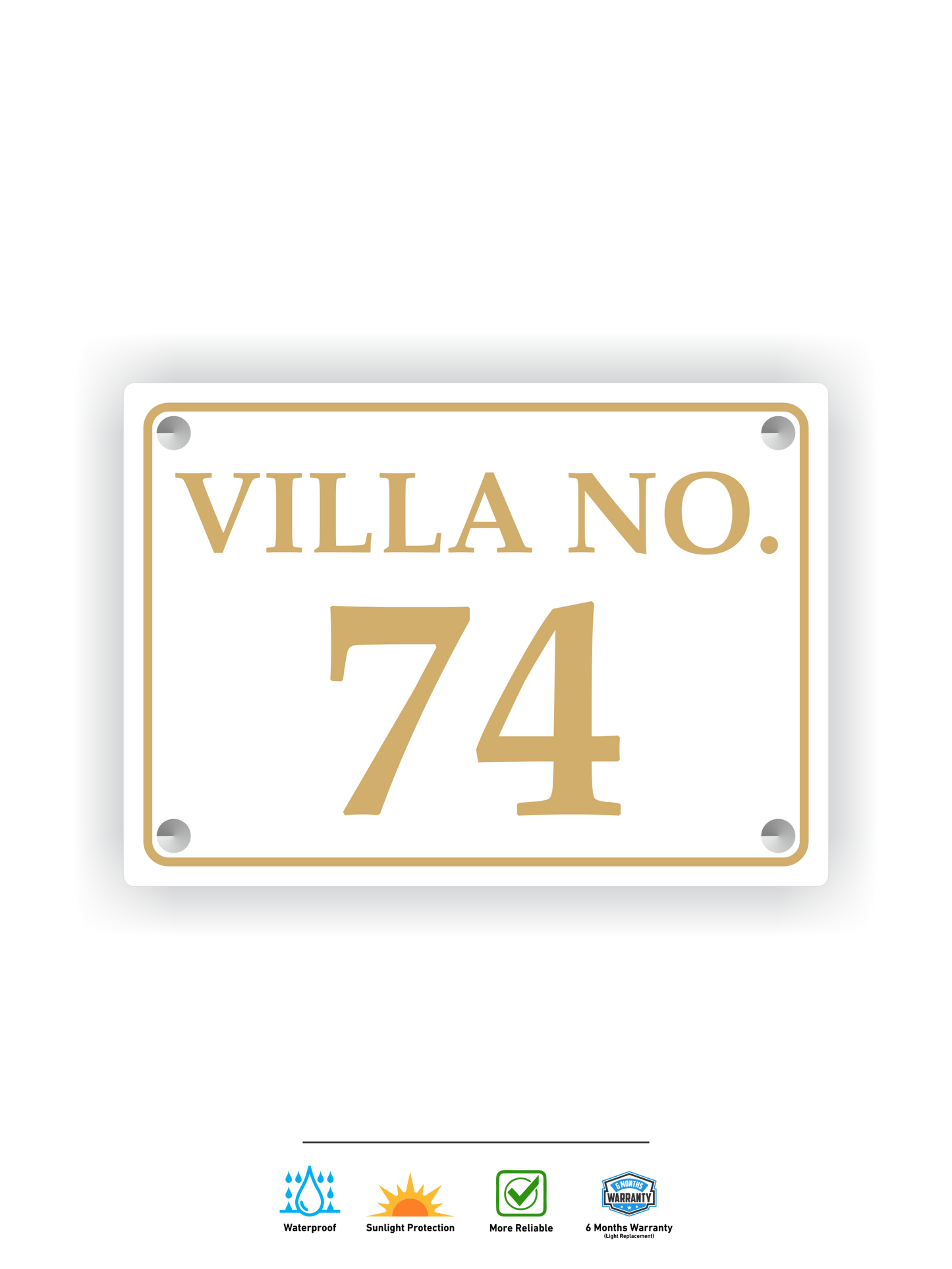 White Acrylic Signs with Gold Vinyl – Elegant Villa & Office Signage
