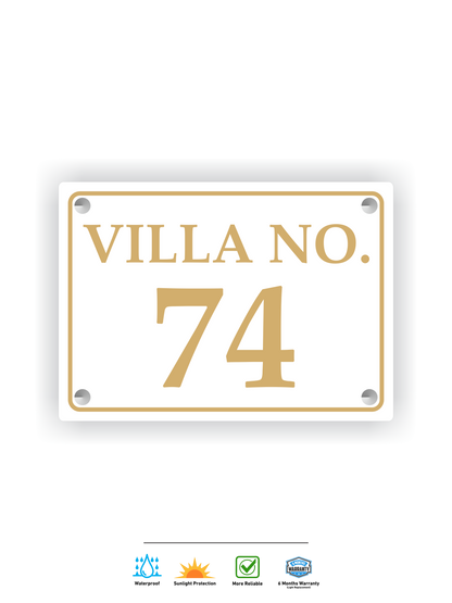 White Acrylic Signs with Gold Vinyl – Elegant Villa & Office Signage
