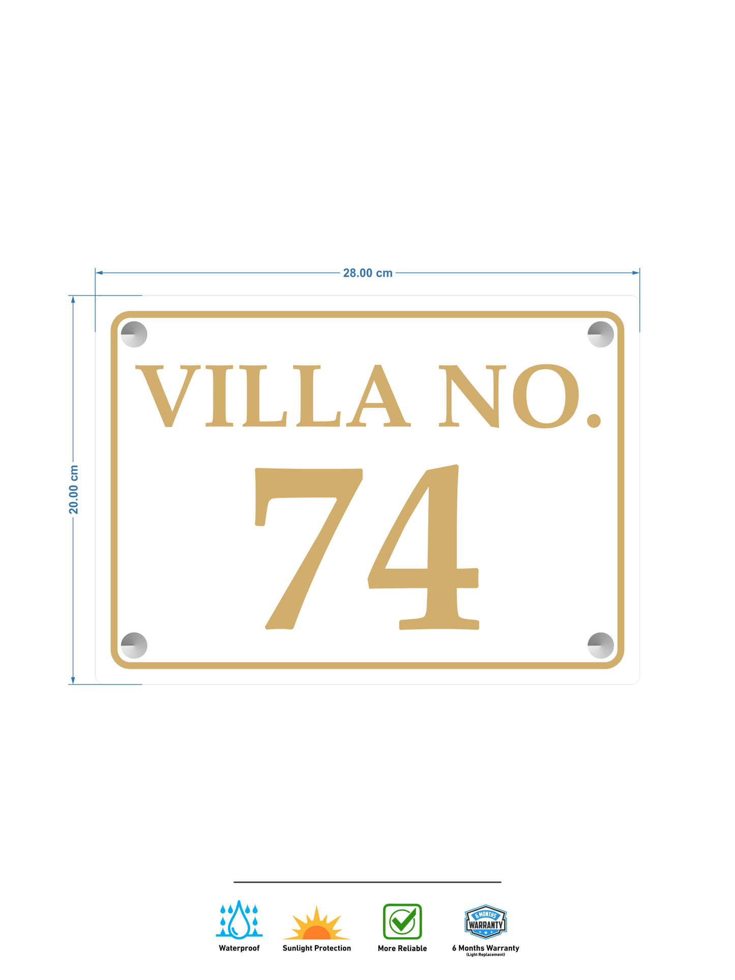 White Acrylic Signs with Gold Vinyl – Elegant Villa & Office Signage
