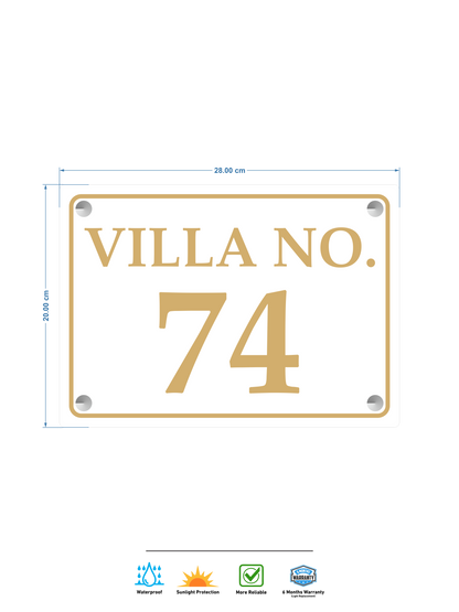 White Acrylic Signs with Gold Vinyl – Elegant Villa & Office Signage