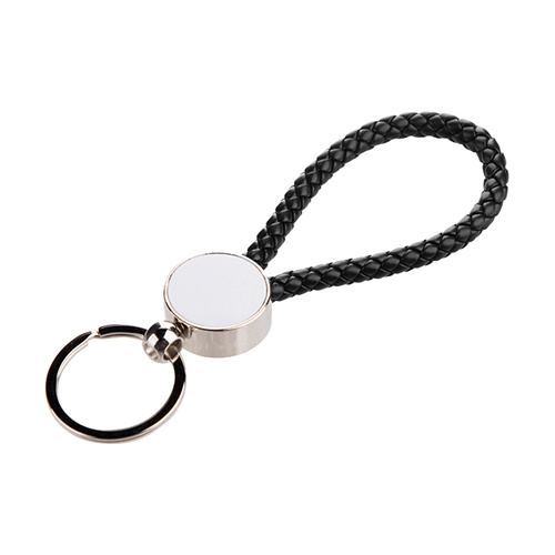 Customizable Round Leather Rope Key Ring – Double-Sided Printing for Logos, Car Numbers, & Images